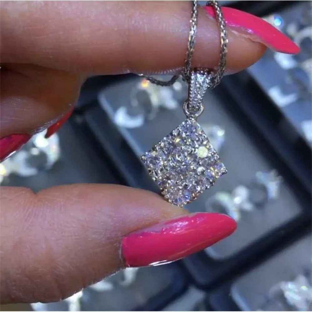 Elegant Women Jewelry Cubic Zirconia  Silver Necklaces Pendants Wedding Gifts - Picture 3 of 3
